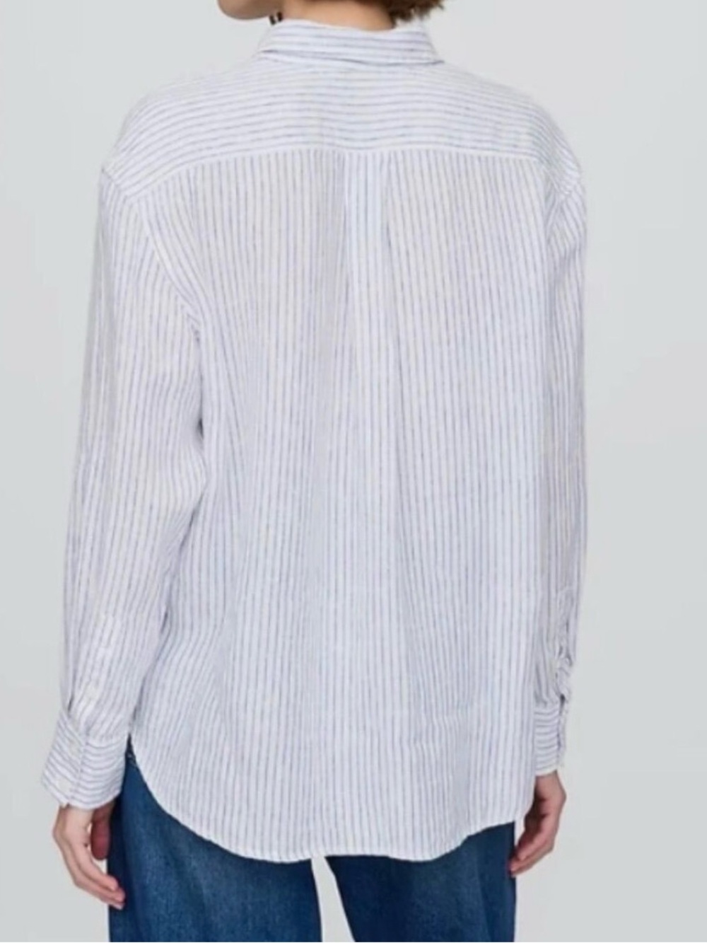 GAP 100% Linen Relaxed Button Down Shirt-White with Blue Stripes - Picture 2 of 6